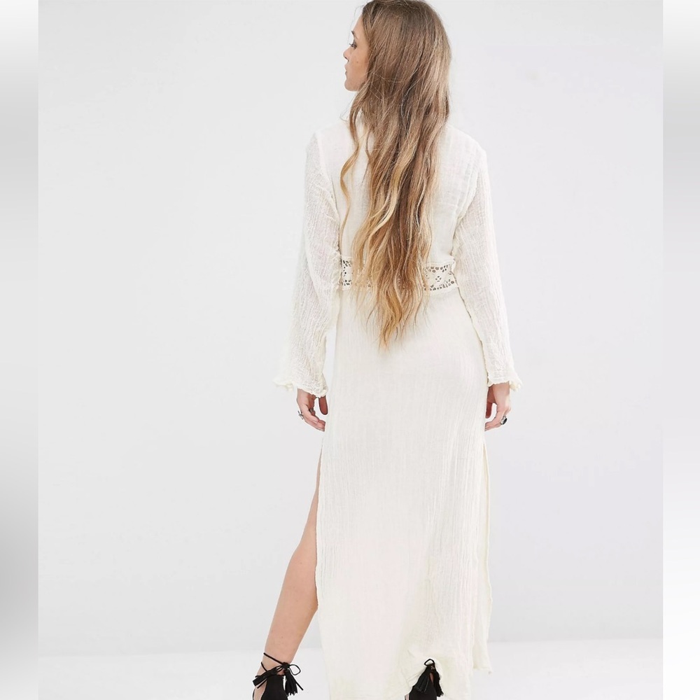 Jen’s Pirate‎ Booty Women’s Gauzy Crinkle Crochet Knit Cream Maxi Duster Sheer - Picture 4 of 14